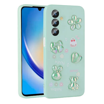 Galaxy A14 5G Case Relief Figured Shiny Zore Toys Silicone Cover Açık Yeşil