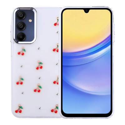 Galaxy A15 Case Airbag Design Glitter Transparent Zore Kutup Cover Kiraz