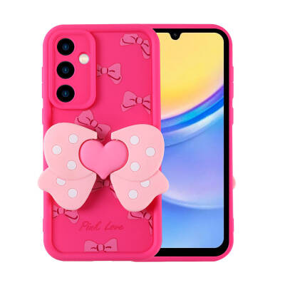 Galaxy A15 Case Camera Protected Butterfly Design Zore Kapya Cover Dark Pink