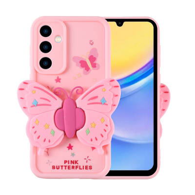 Galaxy A15 Case Camera Protected Butterfly Design Zore Kapya Cover Light Pink