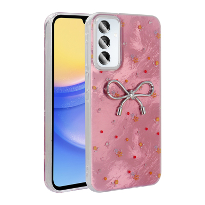 Galaxy A15 Case Camera Protection Figured Zore Ponti Silicone Cover Açık Pembe