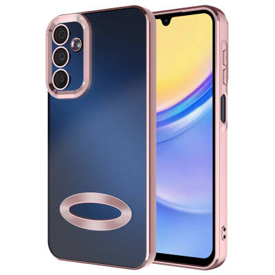 Galaxy A15 Case Camera Protection Zore Omega Cover Showing Logo Rose Gold