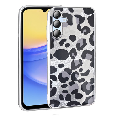 Galaxy A15 Kılıf Desenli Zore Mep Kapak Gri Leopar