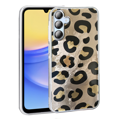 Galaxy A15 Kılıf Desenli Zore Mep Kapak Gold Leopar