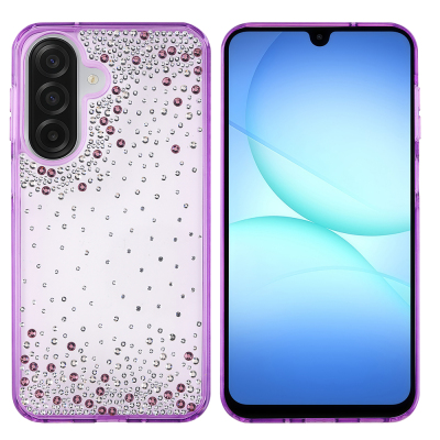 Galaxy A17 Case Airbag Design Drop Stone Embellished Transparent Zore Pera Silicone Cover Purple