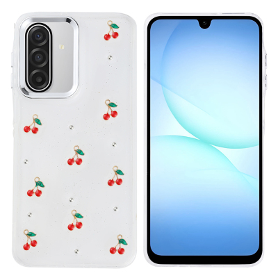 Galaxy A17 Case Airbag Design Glittery Transparent Zore Kutup Cover Kiraz