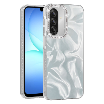 Galaxy A17 Kılıf Airbagli Parlak Taş Detay Tasarımlı Zore Esila Kapak Beyaz