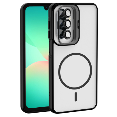 Galaxy A17 Kılıf Standlı ve Kamera Lens Hediyeli Zore Etro Kapak Siyah