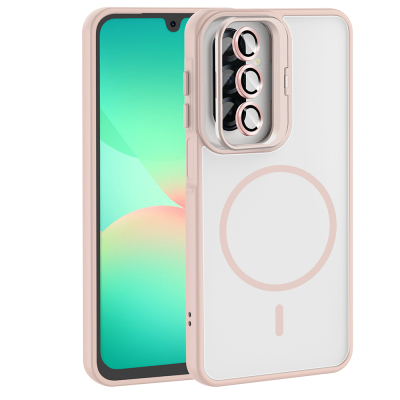 Galaxy A17 Kılıf Standlı ve Kamera Lens Hediyeli Zore Etro Kapak Pembe