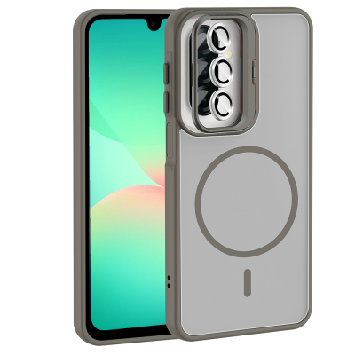 Galaxy A17 Kılıf Standlı ve Kamera Lens Hediyeli Zore Etro Kapak Gri