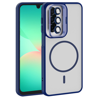 Galaxy A17 Kılıf Standlı ve Kamera Lens Hediyeli Zore Etro Kapak Lacivert