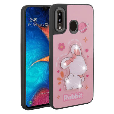 Galaxy A20 Case Shining Embossed Zore Amas Silicone Cover with Iconic Figure Pink