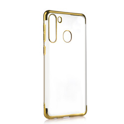 Galaxy A21 Case Zore Dört Köşeli Lazer Silicon Cover Gold