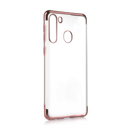 Galaxy A21 Case Zore Dört Köşeli Lazer Silicon Cover Rose Gold