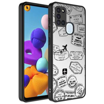 Galaxy A21S Case Mirror Patterned Camera Protected Glossy Zore Mirror Cover Seyahat