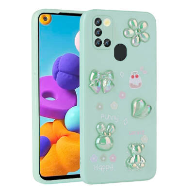 Galaxy A21S Case Relief Figured Shiny Zore Toys Silicone Cover Açık Yeşil