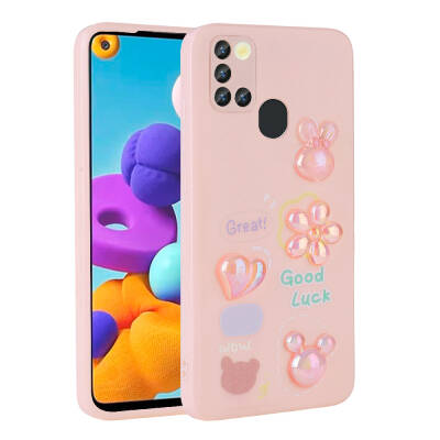 Galaxy A21S Case Relief Figured Shiny Zore Toys Silicone Cover Pink