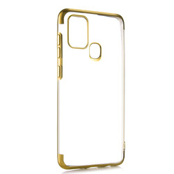 Galaxy A21S Case Zore Dört Köşeli Lazer Silicon Cover Gold