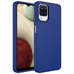 Galaxy A22 4G Case Metal Frame and Button Design Silicone Zore Luna Cover Navy blue