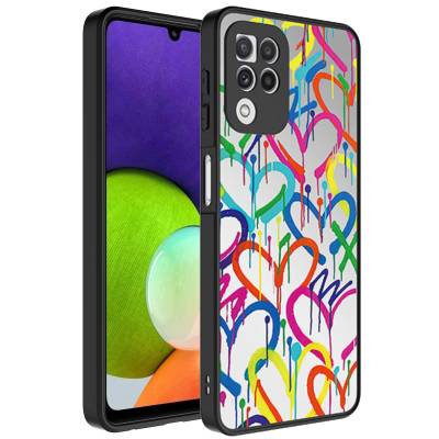 Galaxy A22 4G Case Mirror Patterned Camera Protected Glossy Zore Mirror Cover Kalp