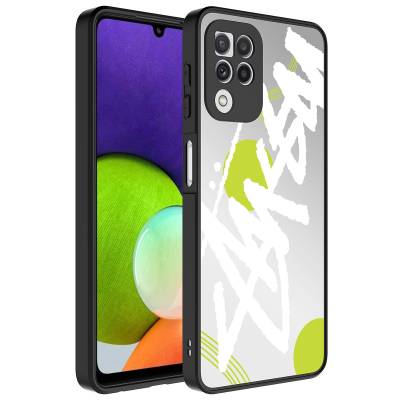 Galaxy A22 4G Case Mirror Patterned Camera Protected Glossy Zore Mirror Cover Yazı