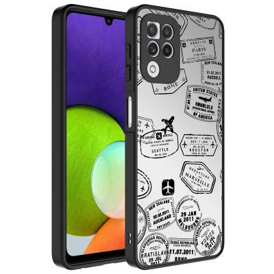 Galaxy A22 4G Case Mirror Patterned Camera Protected Glossy Zore Mirror Cover Seyahat