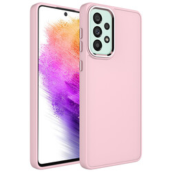Galaxy A23 Case Metal Frame and Button Design Silicone Zore Luna Cover Pink