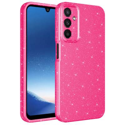 Galaxy A24 Case Camera Protected Glittery Luxury Zore Cotton Cover Dark Pink