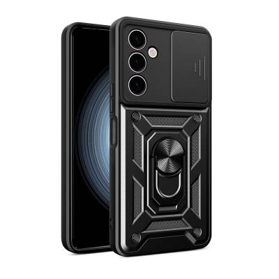 Galaxy A24 Case Magnetic Stand Camera Protector Zore Sliding Vega Cover Black