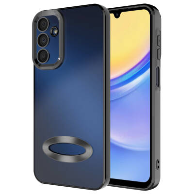 Galaxy A25 Kılıf Kamera Korumalı Logo Gösteren Zore Omega Kapak Siyah