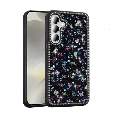 Galaxy A26 Kılıf Taşlı ve Simli Tasarım Zore Azra Kapak Siyah