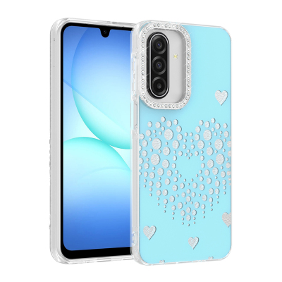 Galaxy A27 Case with Drop Stones - Zore Rivas Hard PC Cover Blue