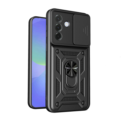 Galaxy A27 Case with Magnetic Stand and Camera Protection - Zore Sliding Vega Cover Black