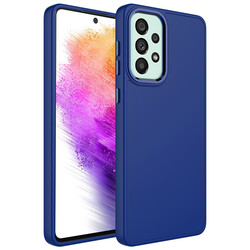 Galaxy A32 4G Case Metal Frame and Button Design Silicone Zore Luna Cover Navy blue