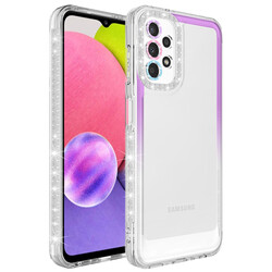 Galaxy A33 5G Kılıf Simli ve Renk Geçiş Tasarımlı Lens Korumalı Zore Park Kapak Mor-Beyaz