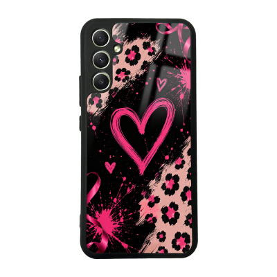 Galaxy A34 Case with Camera Protection, Patterned Zore Lusi Cover Pembe Kalp