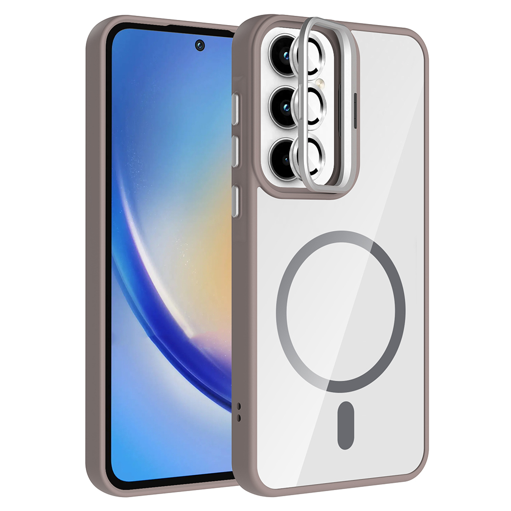 Galaxy A35 Kılıf Standlı ve Kamera Lens Hediyeli M-Safe Şarj Özellikli Zore Etro Kapak - 7