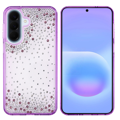 Galaxy A36 Case Airbag Design Drop Stone Embellished Transparent Zore Pera Silicone Cover Purple