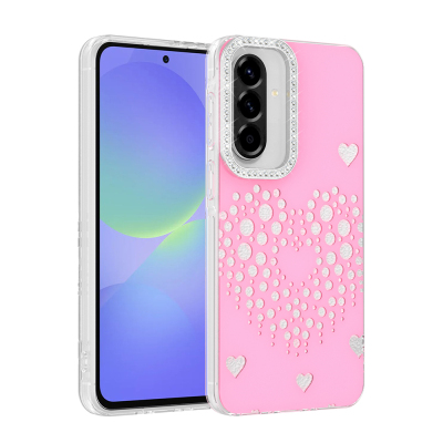 Galaxy A37 Case Drop Stones Zore Rivas Hard PC Cover Pink