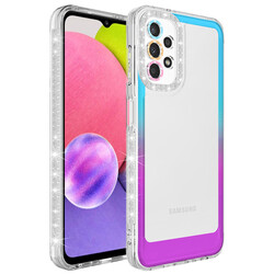 Galaxy A52 Case Silvery and Color Transition Design Lens Protected Zore Park Cover Mavi-Mor