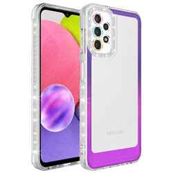 Galaxy A52 Kılıf Simli ve Renk Geçiş Tasarımlı Lens Korumalı Zore Park Kapak Mor-Pembe