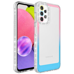 Galaxy A52 Kılıf Simli ve Renk Geçiş Tasarımlı Lens Korumalı Zore Park Kapak Pembe-Mavi