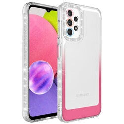 Galaxy A52 Kılıf Simli ve Renk Geçiş Tasarımlı Lens Korumalı Zore Park Kapak Beyaz-Pembe