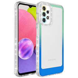 Galaxy A52 Kılıf Simli ve Renk Geçiş Tasarımlı Lens Korumalı Zore Park Kapak Yeşil-Mavi