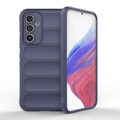 Galaxy A54 Case Flexible TPU Hollow Back Surface Design Zore Etnik Silicone Cover Navy blue