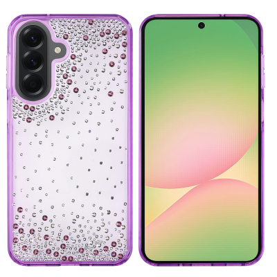 Galaxy A56 Case Airbag Design Drop Stone Embellished Transparent Zore Pera Silicone Cover Purple