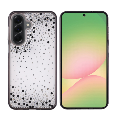 Galaxy A56 Case Airbag Design Drop Stone Embellished Transparent Zore Pera Silicone Cover Black