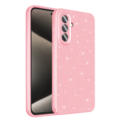 Galaxy A56 Case Camera Protection Glitter Luxury Zore Cotton Cover Açık Pembe
