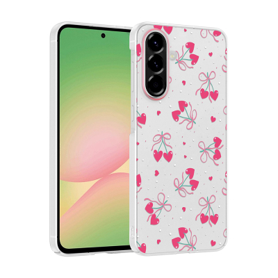 Galaxy A56 Kılıf Kamera Korumalı Desenli Zore Klip Kapak Kalpli Kiraz