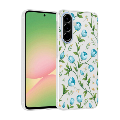 Galaxy A56 Kılıf Kamera Korumalı Desenli Zore Klip Kapak Mavi Lale